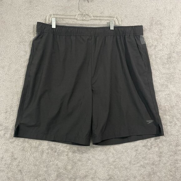 NWOT Speedo Mens XXL Black Swim Shorts With Back Pocket & Liner Polyester - Picture 2 of 8